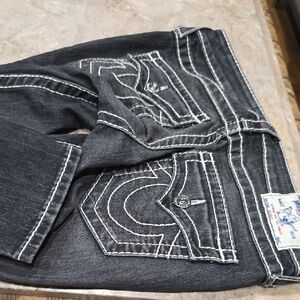True Religion Black Denim with White Stitching
